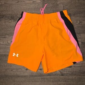 Under Armour Men’s Orange Athletic Shorts with Pink & Black Panels